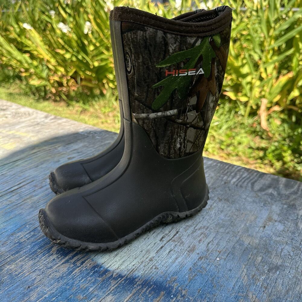 HISEA Kids 1 Camo Waterproof Rain Boot Non-Slip Mid-Calf Hunting Fishing Work